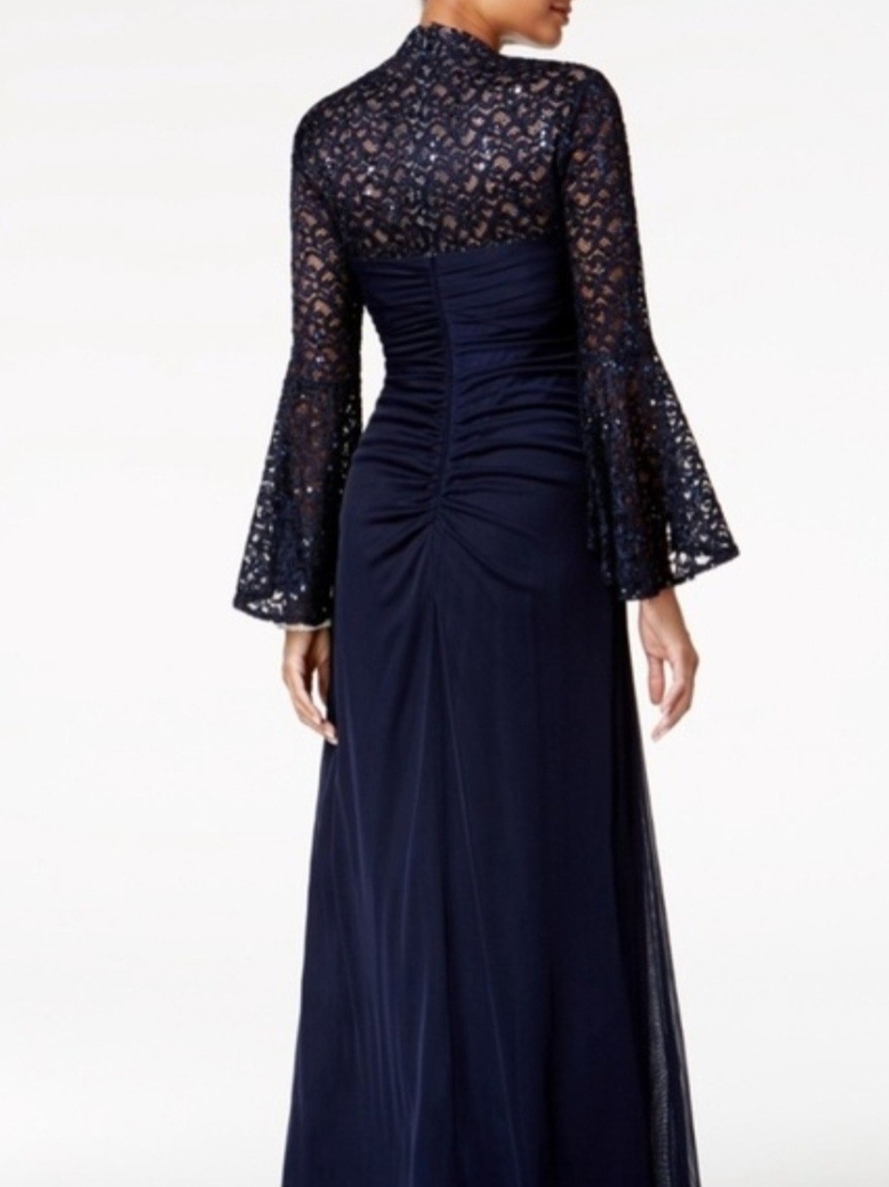 NWOT Xscape Navy Scoop Neck, Lace Bell Sleeve, Dress/Gown Size 16 - Picture 5 of 9